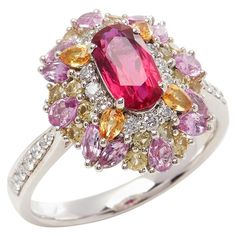 David Jerome Certified 1.15 Carat Untreated Mozambique Ruby Oval Cluster Ring | From a unique collection of vintage Cluster Rings at https://www.1stdibs.com/jewelry/rings/cluster-rings/. Alligator Jewelry, Female Rings, Mozambique Ruby, Argentium Silver Jewelry, Sapphire Cluster Ring, Real Diamond Necklace, Yellow Sapphire Rings, Cluster Rings, Contemporary Ring