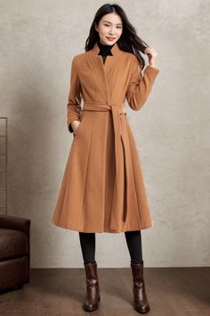 ★★ Welcome to my Ylistyle's shop！！！ Our long wrap camel wool coat, it's a good fashion item.  Every detail of the camel wrap wool coat  is handled very well.  This wool coat features a waist-cinching design to perfectly show off your figure. ★★FEATURES 50% wool, 50% fiber nylon polyester Polyester lining Two Side pockets Belt closure Long wool coat Wrap wool coat A line coat Camel wool coat Autumn winter wool coat Dry clean ★★ The model's height approx 170 cm (5′ 7″) with the 84 cm (33") bust, 66 cm (26") waist. She is wearing the wool coat in size XS (US2) ★★ Please select custom order according to the follow situation Can't find your size Your height is over 175cm Your weight is over 75kg Request Length custom Request sleeve length ★★ Get your size in Size Chart with your body measuremen Beige Long Wool Coat, Brown Wool Coat For Office In Winter, Brown Wool Office Coat For Winter, Long Camel Wool Coat For Work, Camel Long Wool Coat For Workwear, Brown Long Wool Coat For Winter, Camel Long Sleeve Wool Coat For Winter, Camel Wool Coat With Long Sleeves For Winter, Camel Wool Long Coat For Winter