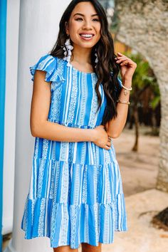 aztec blue dress Casual Blue Tiered Dress, Casual Blue Tiered Beach Dress, Blue Tiered Dress For Vacation, Casual Blue Tiered Ruffle Dress, Casual Blue Tiered Dress With Ruffles, Summer Blue Tiered Dress For Beach, Summer Blue Tiered Beach Dress, Blue Tiered Summer Dress For The Beach, Blue Tiered Dress For Beach In Summer