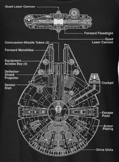 a black t - shirt with an image of the star wars millennium cruiser on it