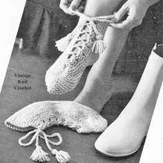 an advertisement for crochet shoes and booties from the 1950's