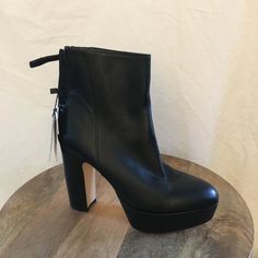 Awesome Pair Of Genuine Leatehr Ankle Boots, Back Zip , 4.5" Stacked Heel, 1.5" Platform And Nwt. (Writing On Bottom) Chic Faux Leather Heeled Boots With Reinforced Heel, Chic Faux Leather Platform Boots With Reinforced Heel, Chic Platform Boots With 4-inch Heel For Fall, Chic Faux Leather Heeled Boots With 4-inch Heel, Chic Fall Platform Boots With 4-inch Heel, Fall Leather Heels In Medium Width, Fall Leather Heels Medium Width, Fall Leather Closed Toe Heels, Leather Platform Boots For Night Out In Fall