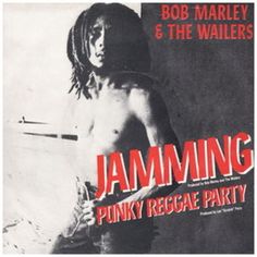 the poster for jamming punk reggae party is shown in black and white, with red lettering