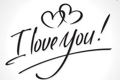 the word i love you written in cursive writing on a white background with hearts