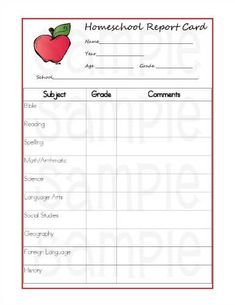 a printable homework report with an apple on the top and words in red above it