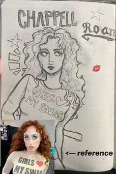 a doll is posed next to a drawing