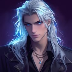 a man with long white hair and blue eyes