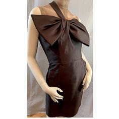 Luxury Fashion Statement! *Made In Usa *Nwt *50% Silk/50% Wool *Polyester Lining *Asymmetrical Neck *1.5" Wide Single Strap *Oversized Bow And Knot Detail *Boning At Bodice *Princess Seaming *Hidden Back Zipper *Slant Hip Pockets *Pit-Pit 17.5" *Waist 29" *Hip 37" *Pit-Hem 29.5" *Dry Clean Inv Fw106/50 Brown A-line Midi Dress For Evening, Fitted Dress With Bow And Asymmetrical Neckline, Fitted A-line Asymmetrical Dress For Cocktail, Elegant Asymmetrical A-line Dress For Night Out, Elegant Asymmetrical A-line Dress For Party, Elegant A-line Asymmetrical Dress For Party, Elegant One-shoulder Mini Dress With Bow, Evening Mini Dress With Bow, Knee-length, Asymmetrical Silk Midi Dress For Party