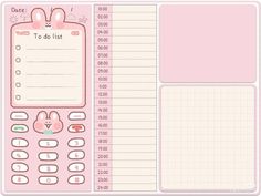 a pink calculator with bunny ears on the front and back side, sitting next to a notepad