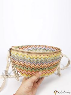 Bird in Bag - Striped Woven Straw Wicker Bag/Fan Wicker Bags, Mini Crossbody Bag, Mini Crossbody, Bird In Bag, Holiday Travel, Plastic Bag, Straw Bag, Messenger Bag, Straw