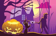 a halloween scene with pumpkins, jack - o - lantern and scarecrow