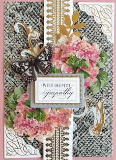 a greeting card with flowers and butterflies on it, which reads'with deepest sympathy '