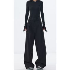 J-020-37 Black Relaxed Fit Dress Pants For Fall, Trendy Black Wide Leg Pants, Baggy Black Full-length Dress Pants, Black Wide-leg Dress Pants With Loosely Fitted Hips, Black Parachute Pants For Workwear, Black Full-length Parachute Pants For Work, Black Full-length Work Pants, Black Full Length Parachute Pants For Work, Black Full Length Pants For Work