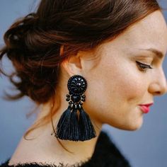 Beaded Tassel Earrings, Long Tassel Earrings, Tassel Drop Earrings, Black Earrings, Beaded Tassels, Fringe Earrings, Tassel Earrings, Long Earrings, Boho Earrings