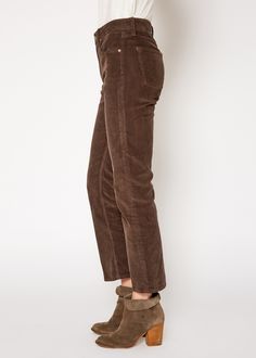 The modern tailored hem design and timeless silhouette of these jeans will make them the perfect addition to your wardrobe. Constructed of premium corduroy material for ultimate comfort, these jeans will be sure to last. Model is 5'10" wearing size 26. Approx. Rise: 10 3/4" Inseam: 27"Approx. Knee: 14 3/4" Leg Opening: 16" 99% Cotton, 1% Spandex Made in USA Fits true to size. Fall Corduroy Jeans With Five Pockets, Fall Corduroy Jeans For Workwear, Corduroy Straight Leg Jeans For Work, Fitted Corduroy Straight Leg Jeans, Fitted Straight Leg Corduroy Jeans, Corduroy Material, Kick Flare Jeans, American Denim, Kick Flares