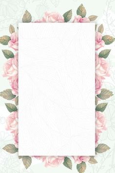 a white paper with pink flowers and leaves around it on a floral background illustration for greeting cards, banners or wallpapers