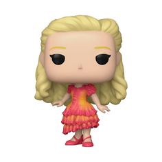 a pop vinyl figure wearing a pink dress