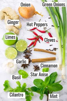 the ingredients to make this recipe include ginger, lime, garlic, cloves, basil, cinnamon, mint, and pepper