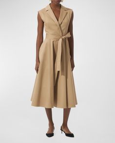 Carolina Herrera trench dress with self belt    Notch lapels; button front    Sleeveless    Side slip pockets    Midi length    Fit and flare silhouette    Cotton/elastane    Made in Italy Sleeveless Wrap Dress, Trench Dress, Dress Crafts, Midi Shirt Dress, Ladies Dress Design, Carolina Herrera, Nordstrom Dresses, Stretch Cotton, Midi Length