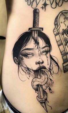 Dark Feminine Tattoos, Rip Tattoos For Mom, Feminine Skull Tattoos, Scary Tattoos, Creepy Tattoos, Stylist Tattoos, Tattoo Style Drawings, Horror Tattoo, Dark Feminine