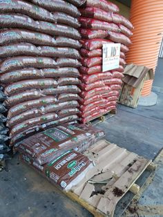 bags of food are stacked on top of each other