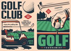 a golf tournament poster with an image of a golf cart and the words golf club on it