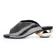 • Upper Material: Microfiber• Heel Height: Low (1cm-3cm)• Heel Type: Round Heels• Lining Material: Synthetic• Outsole Material: Rubber• Closure Type: Slip-On• Fit: Fits true to size, take your normal size• Import Product Evening Slip-on Mules With Removable Insole, Modern Slip-on Slides With Padded Heel, Summer Evening Platform Slippers With Padded Heel, Modern Slides With Padded Heel, Platform Slippers With Padded Heel For Summer Evenings, Elegant Open Toe Slip-ons For Summer, Formal Summer Slip-ons With Textured Sole, Closed Toe Summer Mules With Metal Feet, Summer Closed Toe Mules With Metal Feet