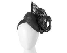 Classic pillbox base, trimmed with large 'Sails' made from real silk abaca fabric.  This black racing fascinator is hand-made in Melbourne by our experienced milliners to make sure you look your best at next race meeting.  Please allow a day or two for creation of your perfect headpiece.   Made in Australia  Famous Fillies Collection brand  Stylish, elegant design  Comfortable headband Black Sinamay Fascinator For Summer, Black Sinamay Hats For Races, Black Sinamay Fascinator For Kentucky Derby, Black Summer Headband For Races, Black Headband For Summer Races, Sinamay Mini Hats For Royal Ascot Races, Black Headband For Royal Ascot Races, Royal Ascot Sinamay Mini Hats For Races, Sinamay Costume Hats For Royal Ascot Races