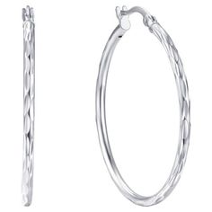 Add a fashionable update to your jewelry collection with these ladies Brilliance Fine Jewelry sterling silver hoop earrings. The diamond cut design includes a high-polish finish. These hoops measure 35mm. Earrings are crafted in sterling silver and features a comfortable click top closure. These stylish earrings coordinate with any outfit and can go from day to night with ease. Makes a great addition to your collection or a wonderful gift for loved ones. Size: One Size.  Gender: female.  Age Gro Small Silver Hoop Earrings With Diamond Cut, Silver Sterling Diamond Cut Hoop Earrings, Silver Diamond Cut Hoop Earrings, Silver Round Diamond Cut Hoop Earrings, Stylish Earrings, Stylish Earring, Jewelry Sterling Silver, Jewelry Diamond, Sterling Silver Hoop Earrings