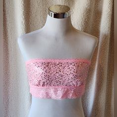 Pink By Victoria's Secret Light Pink Bandeau Bra,Tube Top With Silver Sequins And Lace. Beautiful Bubblegum Pink. Lined With Elastic Band At The Top And Immediately Under The Breasts. Boned Sides. Nwot -- Tried On, But Has Never Been Worn. Excellent Condition, No Pulls Or Missing Sequins. Size Large Measures 14.5 Inches Across As It Lies. Check Out My Closet For More Pink And Victoria's Secret Create A Bundle Of More Than One Item, And I Will Send You A Private Discounted Offer On The Bundle, Pl Bakugo Shifting, Tube Top Bra, Pink Tube Top, Lace Tube Top, Fashion Diary, Glitter Top, Top Bra, Neon Aesthetic, Bandeau Bra