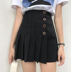 Harajuku Button Up Pleated Skirt Korean Ootd, Ootd Korean Style, Box Pleated Skirt, Rok Mini, Manga Clothes, Academia Outfits, Hipster Grunge, Box Pleat Skirt, Mini Skirt Dress