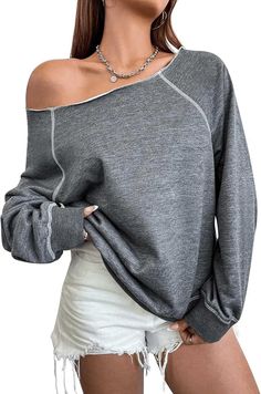 Amazon.com: RoseSeek Damen Schulterfrei Sweatshirts Langarm Pullover Tops Trendy Y2k Herbst Tops, grau dunkel : Kleidung, Schuhe & Schmuck Plus Size Trench Coat, Off Shoulder Sweatshirt, Y2k Fall, Shirt Jacket Men, Tops Trendy, Fall Chic, Plus Size Mini Dresses, Plus Size Blazer, Fall Tops