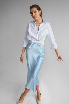 SALE Natural Slip silk skirt Light Blue 100 %real silk slip | Etsy Outfits Silk Skirt, Blue Silk Skirt Outfit, Blue Satin Skirt, Blue Skirt Outfits, Silk Skirt Outfit, Silk Slip Skirt, Satin Skirt Outfit, Light Blue Skirts, Light Blue Sky