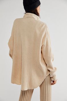 An effortlessly cool lightweight waffle-knit jacket from our FP One collection with a so slouchy, lived-in look. **The Fit:** Extra slouchy and oversized; longer in the back; dropped dolman sleeves **The Features:** Button-up collared design; front flap pockets; raw-edge hems **Why We | FP One Scout Jacket at Free People in Tan, Size: L One Scout Jacket, Knit Jacket, Ethical Fashion, Dolman Sleeve, Waffle Knit, Jacket Style, Jeans Dress, Favorite Jeans, Jacket Outfits