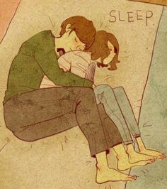 a drawing of a man and woman sleeping on a bed with the word sleep written in it