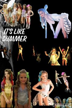 the collage shows many different images of women in costumes and hair, with text that reads it's like summer