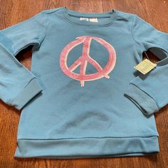 Brand New With Tags Peace Sign Sweatshirt. Girls Size 6x. Blue Winter Sweatshirt For Playwear, Blue Long Sleeve Sweatshirt For Play, Casual Spring Sweatshirt For Playwear, Casual Relaxed Fit Sweatshirt For Playwear, Blue Long Sleeve T-shirt For School, Blue Crew Neck Sweatshirt For Playwear, Playful Blue Sweatshirt For Spring, Fall Playwear Crew Neck Tops, Crew Neck Tops For Playwear In Fall