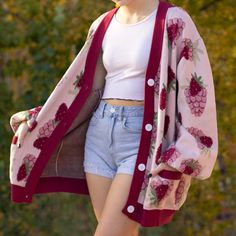 Raspberry Cardigan – Mochipan Whimsical Fashion, Kawaii Fashion, Raspberry, Style Inspiration