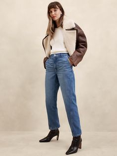 Luxe High-Rise Barrel Jean | Banana Republic Factory Winter Medium Wash Rigid Denim Jeans, Winter Denim Bottoms For Everyday Wear, Winter Workwear Jeans In Denim, Classic Winter Jeans For Everyday, Dark Wash Winter Jeans, Winter Dark Wash Jeans, Versatile Medium Wash Jeans For Fall, Medium Wash Winter Bottoms For Everyday Wear, Everyday Winter Medium Wash Bottoms