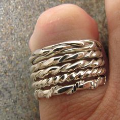 Argentium Sterling Silver Stacking Ring Number 6 by DogsKinJewelry Silver Stackable Midi Rings With A Modern Twist, Modern Twist Silver Stackable Midi Rings, Maximalist Accessories, Wired Jewelry, Double Twist, Boone Nc, Sterling Silver Stacking Rings, Rope Twist, Ring Stack