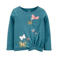 Nwt Carter's Toddler Girls Butterfly Jersey Tie Knot T-Shirt, Size: 2t Ribbed Neckline Tie-Front Design Knit Fashion Top All Cotton Machine Washable Due To Variances In Monitor Color, And Lighting, The Color Of Some Items May Differ Slightly From The Photographs. -Fast Shipping -Smoke & Pet Free Home Playful Light Blue Tops For Playtime, Cute Light Blue Tops For Playtime, Light Blue Tops For Playtime In Spring, Light Blue Tops For Spring Playtime, Playful Light Blue Tops For Spring, Carters Size Chart, Butterfly Sweater, Toddler Stuff