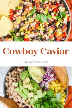 this cowboy caviar salad is loaded with beans, corn, avocado and cilantro