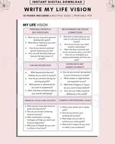 Life Vision Planner, Life Goals Planner, Goal Life Goal Planner, Vision Planner, Goals Printable, Goal Planner Printable, Life Vision, New Year Goals, Writing Therapy, Goal Planner, Goal Tracker