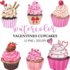 watercolor valentine cupcakes clipart