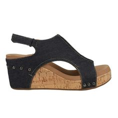 The Corkys Carley Denim Cork Wedge Heel Sandal is the perfect shoe for all occasions. The sandal has a hook and loop closure strap and wedge heel for a comfortable, secure fit. With its fashionable design, this shoe helps you stand out in any crowd. Size: 8.  Color: Black.  Gender: female.  Age Group: adult. Trendy Wedge Sandals With Cork-bed Midsoles, Comfortable Wedge Sandals With Cork-bed Midsoles, Black Closed Toe Wedge Sandals With Cork-bed Midsoles, Summer Wedge Heel Slingback Sandals With Cork-bed Midsoles, Synthetic Open Heel Wedge Sandals With Cork-bed Midsoles, Rhinestone Flats, Womens Clarks, Wedge Heel Sandals, Skechers Women