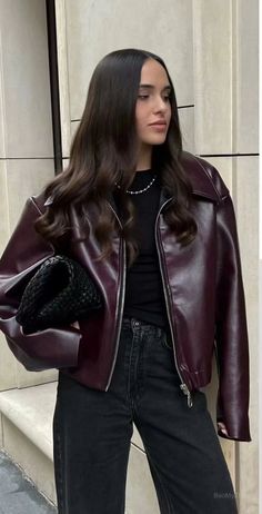 Jackets Fashion Casual, Faux Leather Jacket Women, Cropped Jackets, Burgundy Jacket, Jackets Fashion, Women Overcoat, Summer Pattern, Casual Jackets, Autumn Outfits