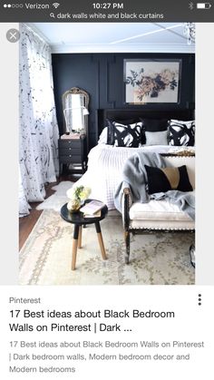 an image of a bedroom with black and white decor