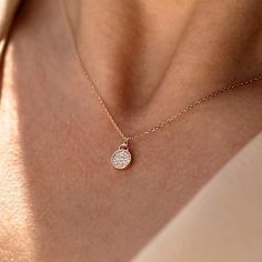 Genuine Diamond Pave Circle Gold Necklace, 14k Solid Gold Disc Pendant, Dainty Diamond Anniversary Gift, Tiny Diamond Simple Disc Necklace *Pendant Diameter: 0,70 cm *Stone(s): 100% Genuine Diamonds *Carat : 0,10 ct Diamonds (1,00mm/ 23pcs) *Color: F - G *Cut & Clarity: VS-SI *Metal: 14K-18K Gold *Gold Color: Yellow Gold, Rose Gold, White Gold *Polish: Shinny CUSTOM ORDERS: We welcome all kinds of Custom orders, Please do not hesitate to contact us for any information you need. We can work with you on special custom projects you have in mind. If you have your own designs that you would like us to make, we will be happy to quote you a price and duration until completion of that project. SHIPPING: Your jewelry will be ready for shipping in 4-6 business days. You will receive a message includ Circle Diamond Necklace, Round Diamond Necklace, Environmental Ethics, Diamond Circle Necklace, Mommy Necklace, Anniversary Necklace, Minimalist Pendant, Solid Gold Necklace, Simple Diamonds