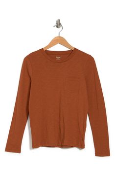 Perfect for styling versatile looks, this long sleeve T-shirt is a wardrobe essential. 23 1/2" length (size Medium) Crewneck Long sleeves Chest patch pocket 100% cotton Machine wash, dry flat Imported Women's Clothing Patch Pocket, Wardrobe Essentials, Long Sleeve T Shirt, Madewell, Long Sleeve Tshirt, Women's Clothing, Nordstrom, Long Sleeves, Crew Neck