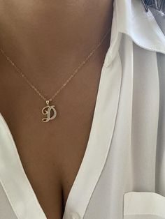 Diamond initial in 14k yellow gold-  Letter size (specifications for letter D):     L: 15mm, W: 14mm; 1.56 grams-  Chain length: Choose from: 16”, 18”, 20”, 22”-  Please contact me for other chain sizes Letter D Jewelry, D Necklace Initial, Initial Necklace Aesthetic, Vietnam Jewelry, D Initial Necklace, Gold Coin Choker, D Necklace, D Letter, All Letters